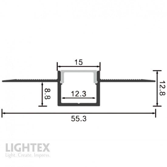 Lightex Алуминиев профил за LED лента 12mm за вграждане 55.3*12.8mm - 3m с капачки