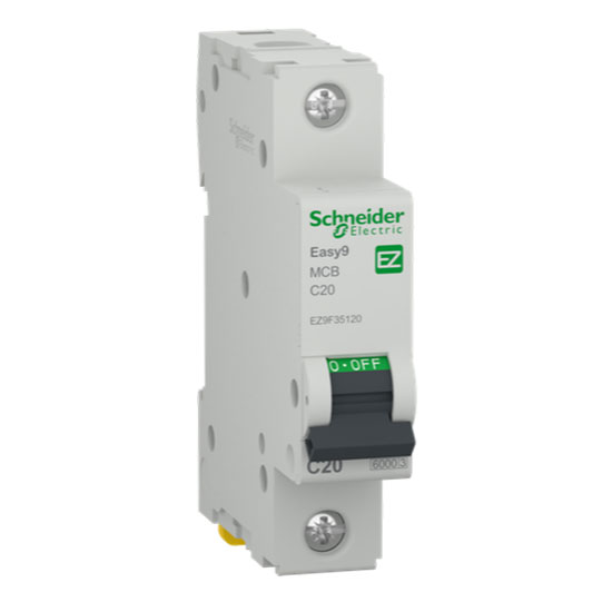 Автоматичен прекъсвач, Easy 9, 1P, 20A, крива С, 6000 A, EZ9F35120, Schneider Electric