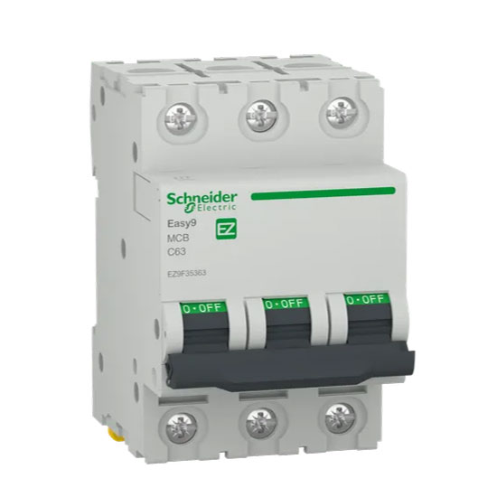 Автоматичен прекъсвач, Easy 9, 3P, 63A, крива С, 6000 A, EZ9F35363, Schneider Electric