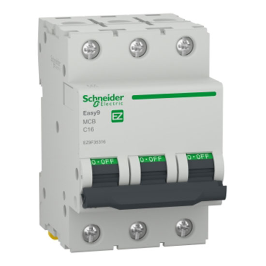 Автоматичен прекъсвач, Easy 9, 3P, 16 A, крива С, 6000 A, EZ9F35316, Schneider Electric