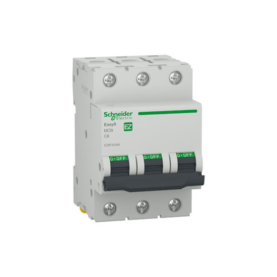 Автоматичен прекъсвач, Easy 9, 3P, 6 A, крива С, 6000 A, EZ9F35306, Schneider Electric