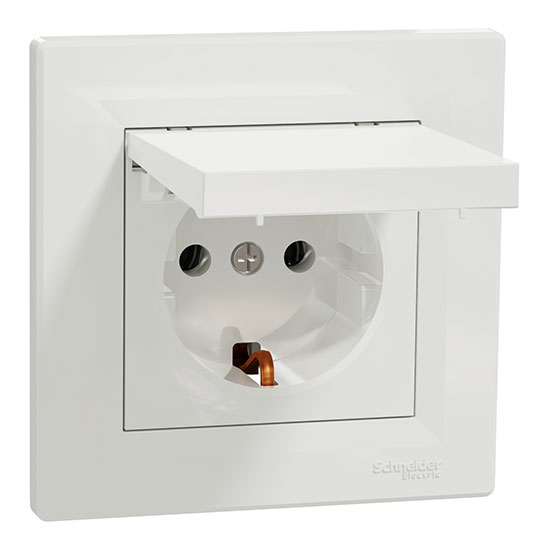 Контакт Единичен Шуко 16A с капак, бял, EPH3100121, Schneider Electric